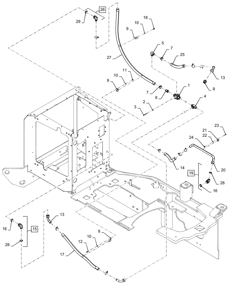 Схема запчастей Case 1021G - (21.109.010) - VAR - 424224 - TRANSMISSION COOLER LINES WITH BY-PASS VALVE (21) - TRANSMISSION
