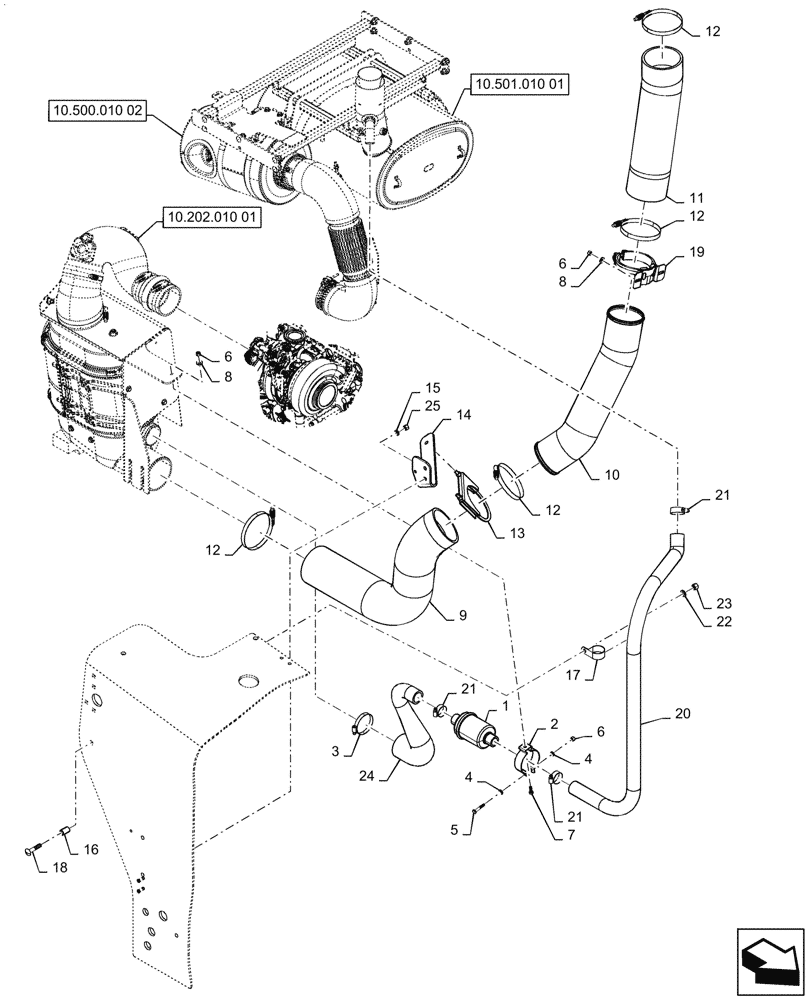 Схема запчастей Case 1021G - (10.202.010[02]) - AIR CLEANER AND HOSES (10) - ENGINE
