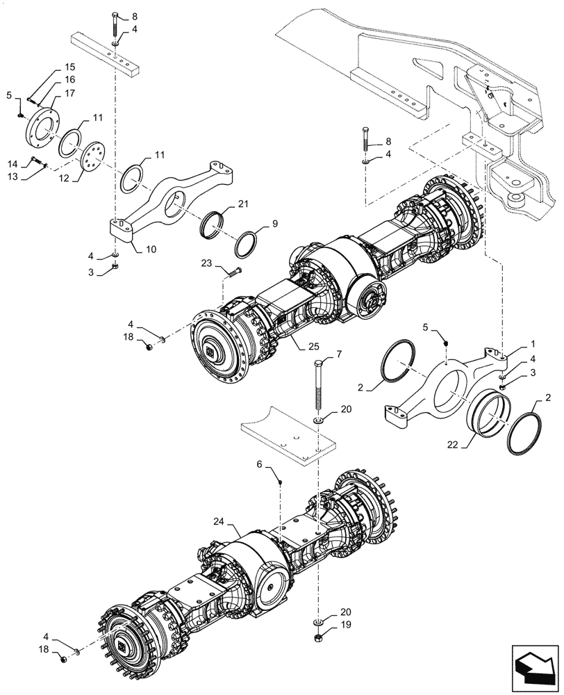 Схема запчастей Case 1021G - (25.100.010[02]) - FRONT AND REAR AXLE INSTALLATION (25) - FRONT AXLE SYSTEM