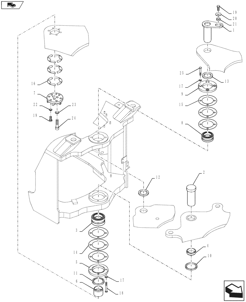Схема запчастей Case 1021G - (39.100.010) - ARTICULATION JOINT INSTALLATION (39) - FRAMES AND BALLASTING