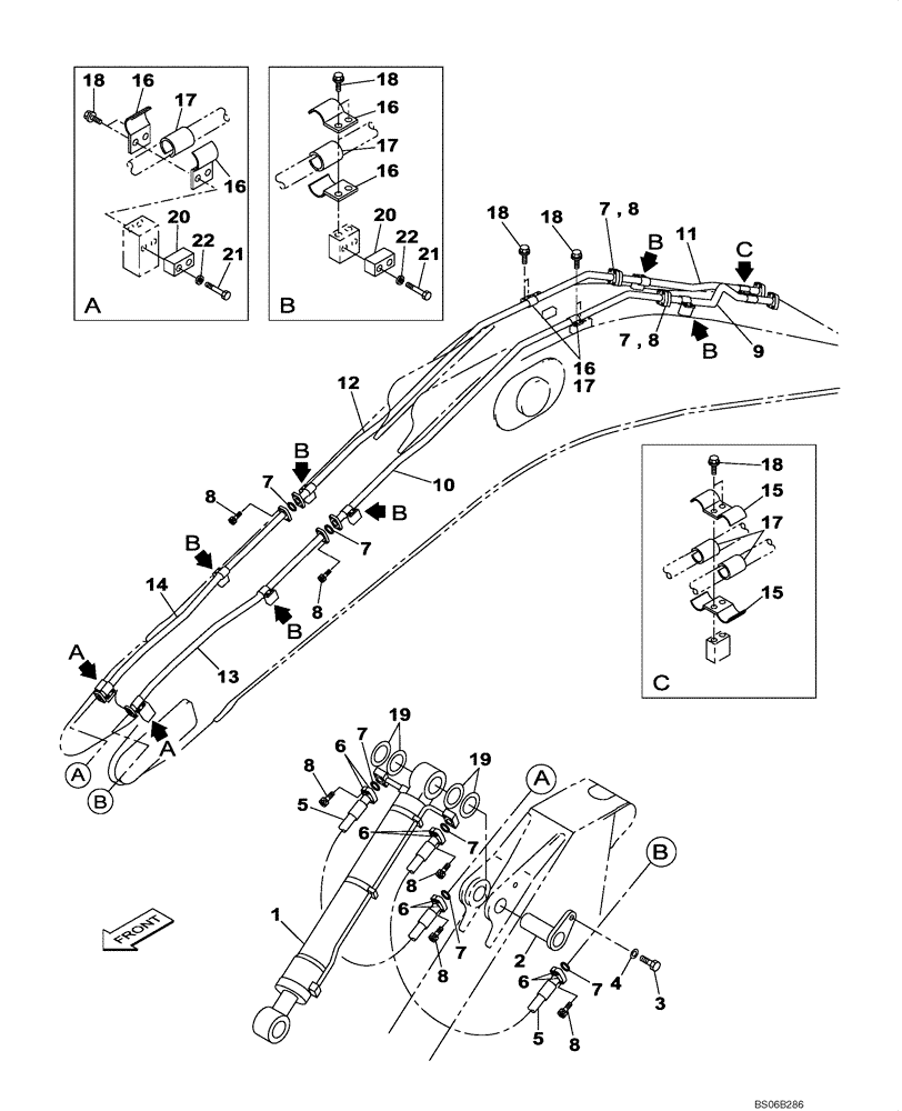 Схема запчастей Case CX700 - (08-022-00[01]) - HYDRAULIC CIRCUIT - BUCKET CYLINDER - DIPPER (4.11 M) (08) - HYDRAULICS