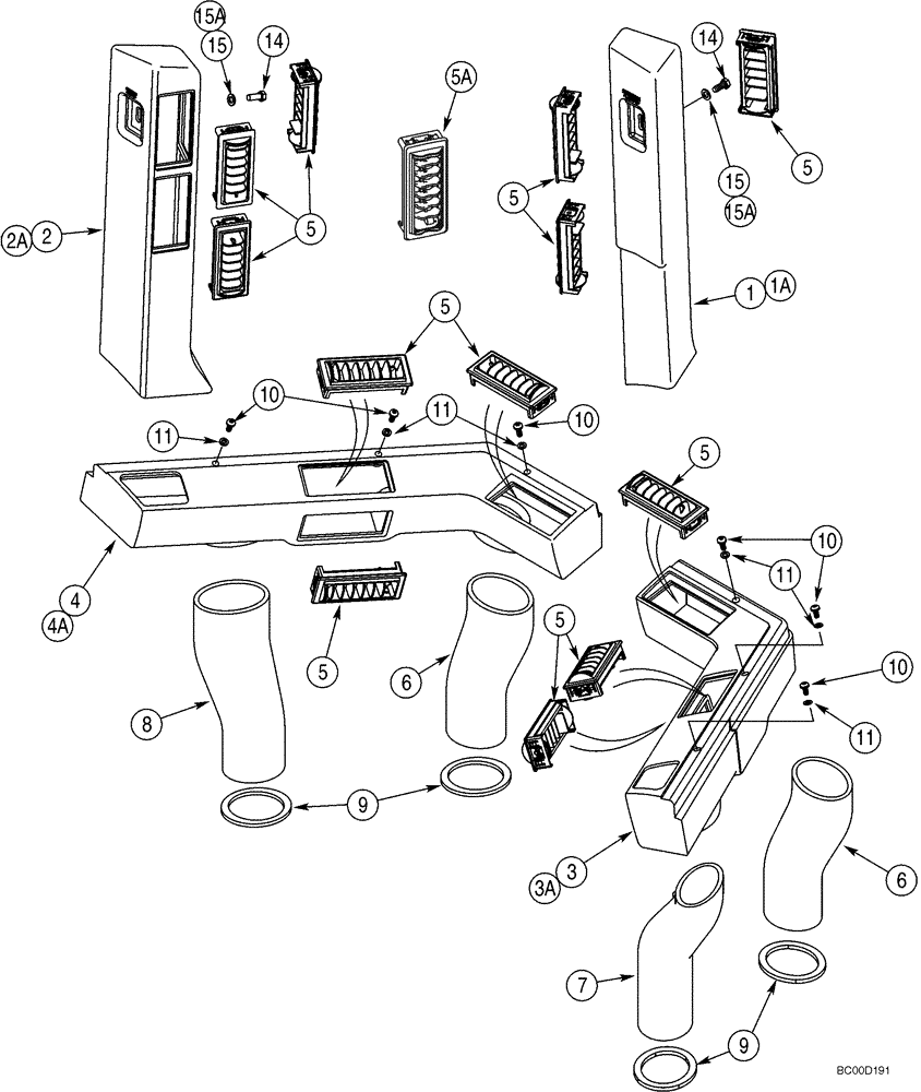 Схема запчастей Case 821C - (09-36) - CAB - PLENUMS, DUCTS AND LOUVERS (09) - CHASSIS