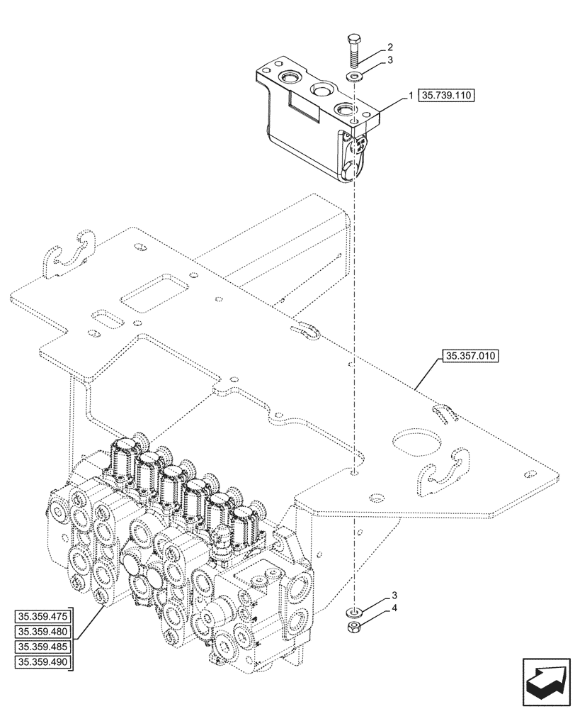 Схема запчастей Case 580N - (35.739.120) - VAR - 747669 - BOOM SWING, PILOT CONTROLS, DAMPING VALVE (35) - HYDRAULIC SYSTEMS