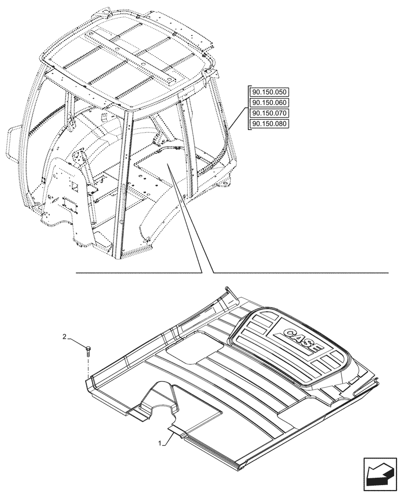 Схема запчастей Case 580N EP - (90.160.240) - CAB, NARROW, FLOOR MAT, REAR, W/ PILOT CONTROLS (90) - PLATFORM, CAB, BODYWORK AND DECALS