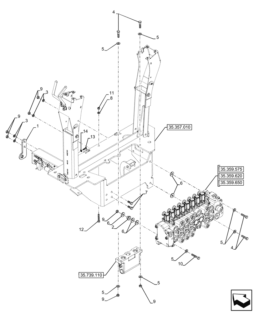 Схема запчастей Case 580SN - (35.357.090) - VAR - 423078 - BACKHOE ARM, PILOT CONTROLS, BRACKET (35) - HYDRAULIC SYSTEMS