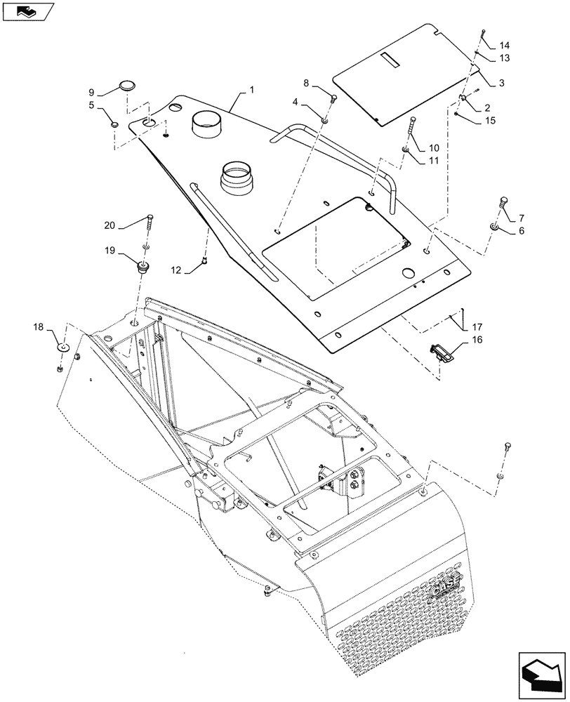 Схема запчастей Case 1650M XLT PAT - (90.100.010) - TOP COVER, HOOD (90) - PLATFORM, CAB, BODYWORK AND DECALS