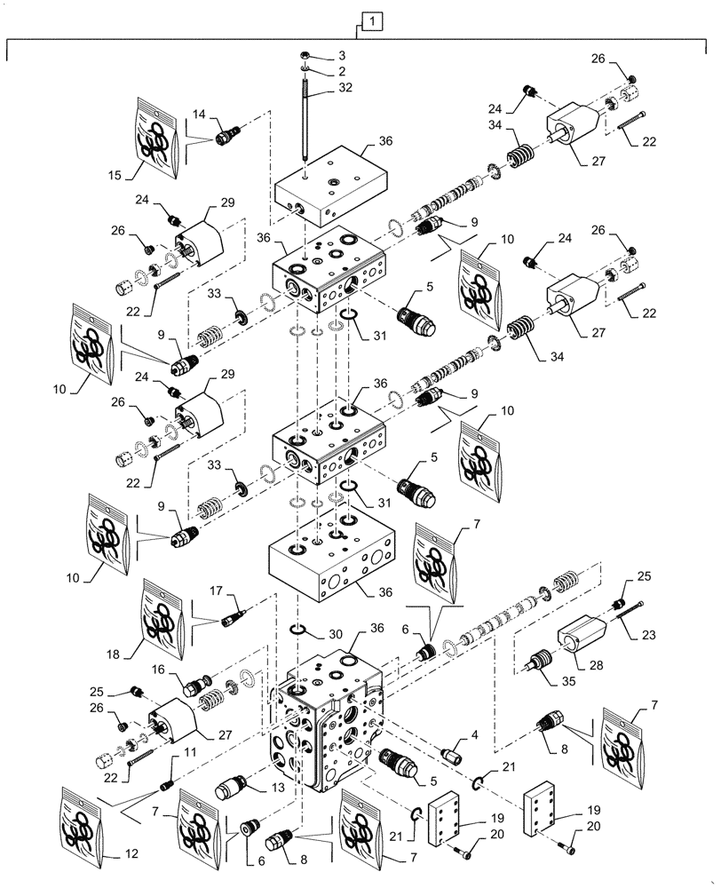 Схема запчастей Case 1121G - (35.359.040[01]) - VAR - 734053, 734054 - CONTROL VALVE ASSY - 3 FUNCTION, 4 SPOOL (35) - HYDRAULIC SYSTEMS
