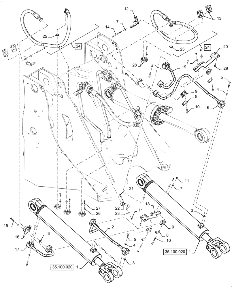 Схема запчастей Case 821G - (35.100.010[01]) - LIFT CYLINDER INSTALLATION (35) - HYDRAULIC SYSTEMS