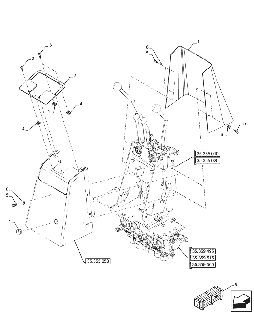 Схема запчастей Case 580N - (35.355.030) - VAR - 742369 - BACKHOE ARM, MECHANICAL, CONTROL, SLEWING/SWING, COVER (35) - HYDRAULIC SYSTEMS