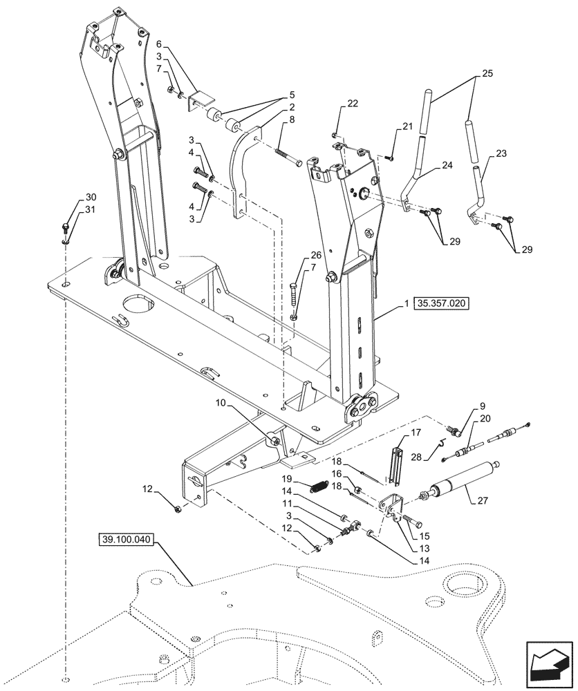 Схема запчастей Case 580N - (35.357.010) - VAR - 423078, 747669 - BACKHOE ARM, PILOT CONTROLS, SUPPORT (35) - HYDRAULIC SYSTEMS