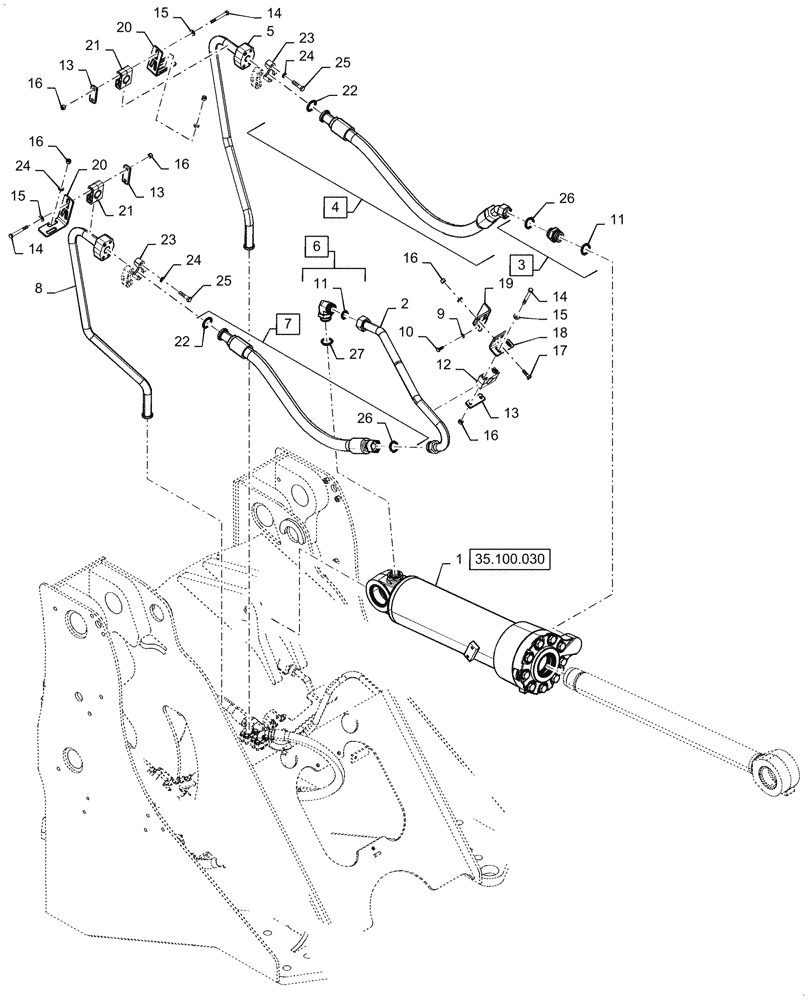 Схема запчастей Case 821G - (35.100.010[02]) - TILT CYLINDER INSTALLATION (35) - HYDRAULIC SYSTEMS