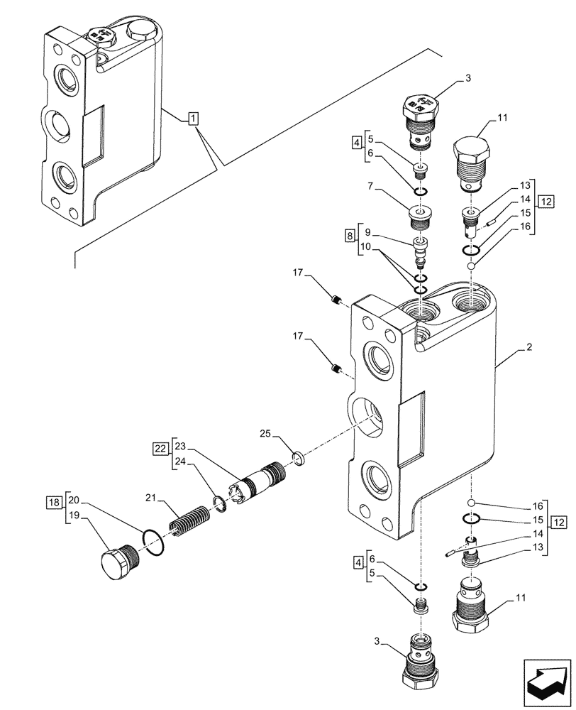 Схема запчастей Case 580N - (35.739.080) - BOOM SWING, MECHANICAL, CONTROLS, DAMPING VALVE, COMPONENTS (35) - HYDRAULIC SYSTEMS