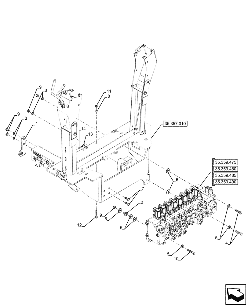 Схема запчастей Case 580N - (35.357.040) - VAR - 747669 - BACKHOE ARM, PILOT CONTROLS, BRACKET (35) - HYDRAULIC SYSTEMS