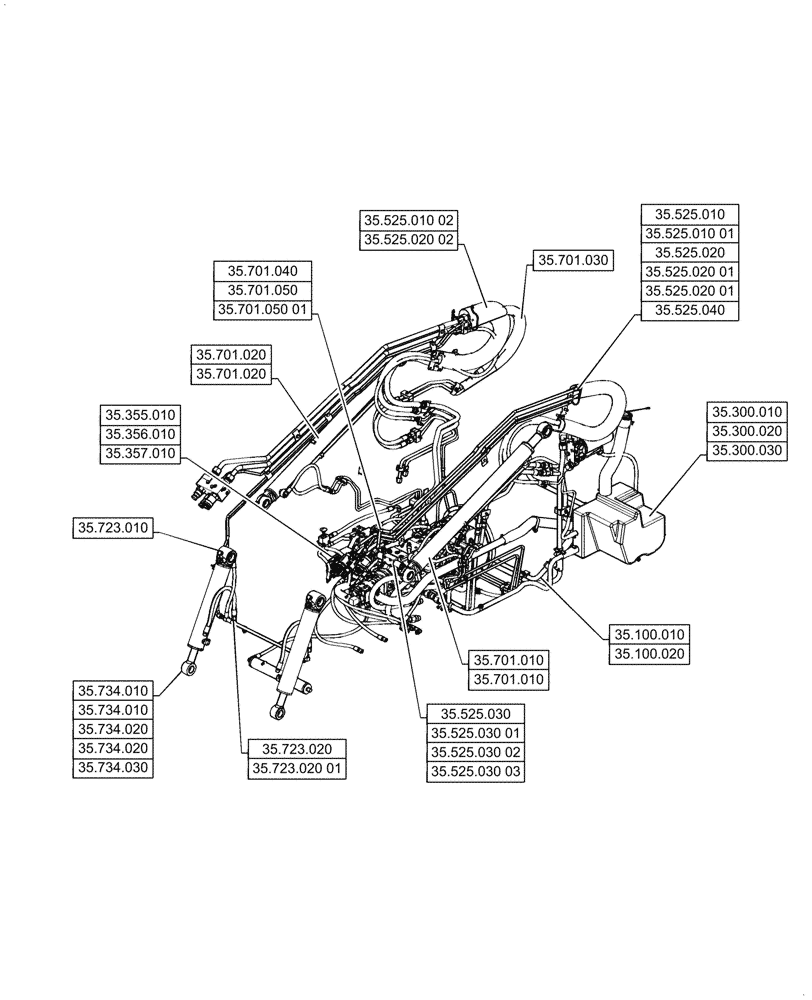 Схема запчастей Case TV380 - (35.000.00) - PICTORIAL INDEX - HYDRAULIC SYSTEMS (35) - HYDRAULIC SYSTEMS
