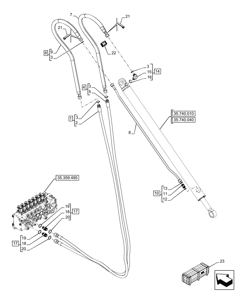 Схема запчастей Case 580SN WT - (35.740.020) - VAR - 423076 - EXTENDABLE DIPPER, CYLINDER, LINE (35) - HYDRAULIC SYSTEMS