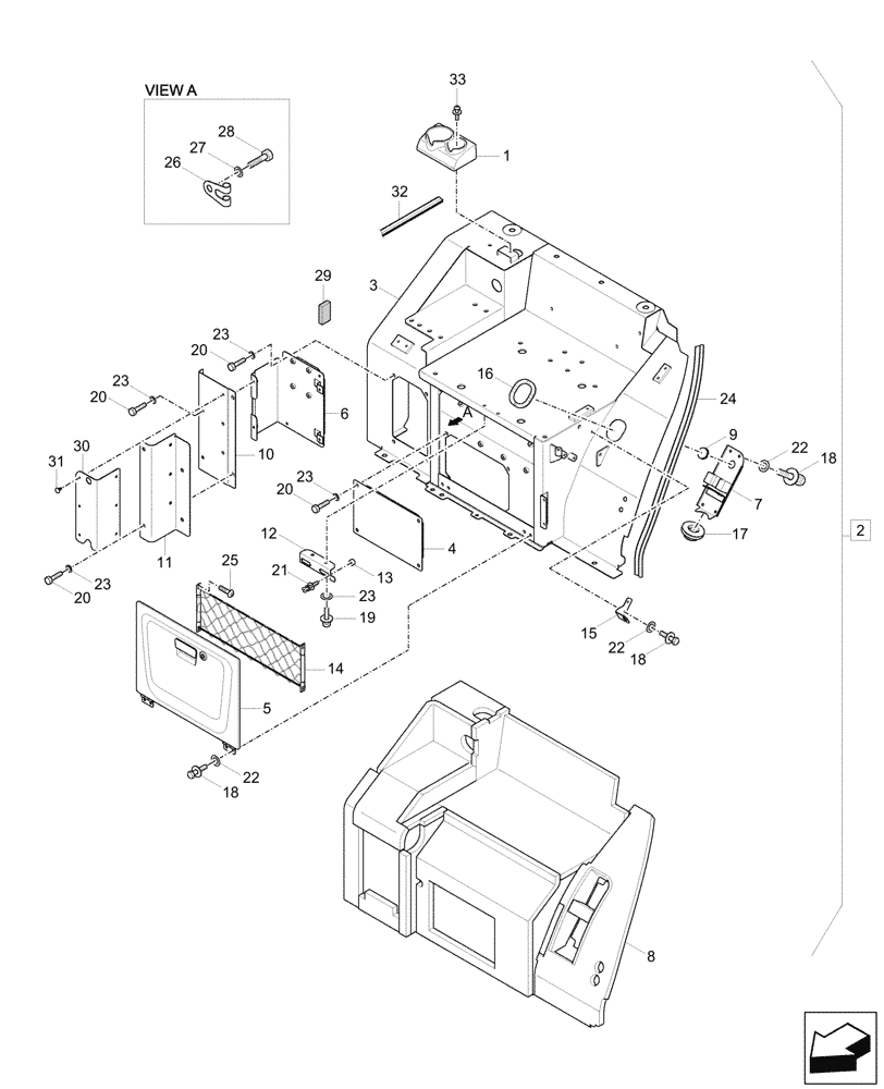 Схема запчастей Case CX26C - (90.110.010) - REAR COVER - CANOPY (90) - PLATFORM, CAB, BODYWORK AND DECALS