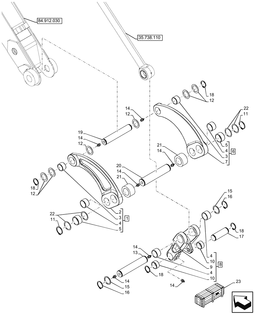 Схема запчастей Case 580N EP - (84.100.260) - VAR - 442017, 442018 - BACKHOE BUCKET, LINK 14FT (84) - BOOMS, DIPPERS & BUCKETS