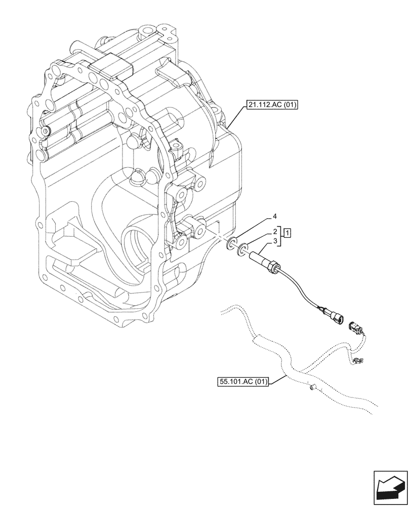 Схема запчастей Case 580N EP - (55.020.AB[03]) - SPEED SENSOR, AUTO RIDE CONTROL, STANDARD, 4WD, TRANSMISSION (55) - ELECTRICAL SYSTEMS