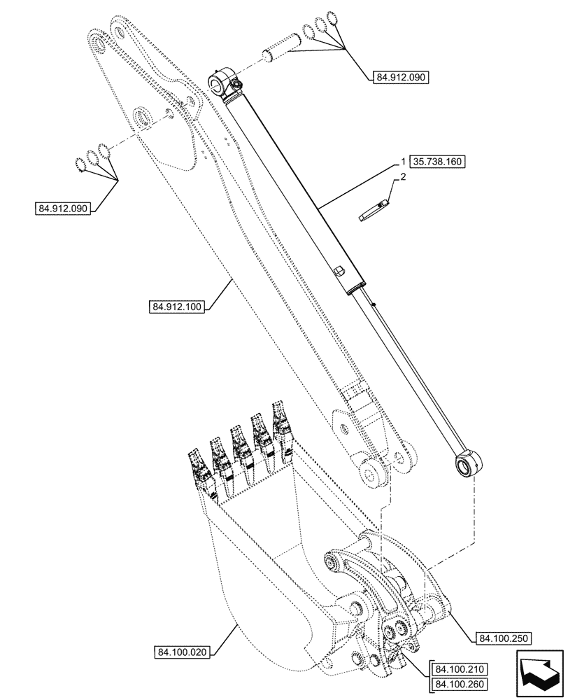 Схема запчастей Case 580SN - (35.738.140) - VAR - 423075 - BACKHOE BUCKET, STANDARD DIPPER, CYLINDER (35) - HYDRAULIC SYSTEMS
