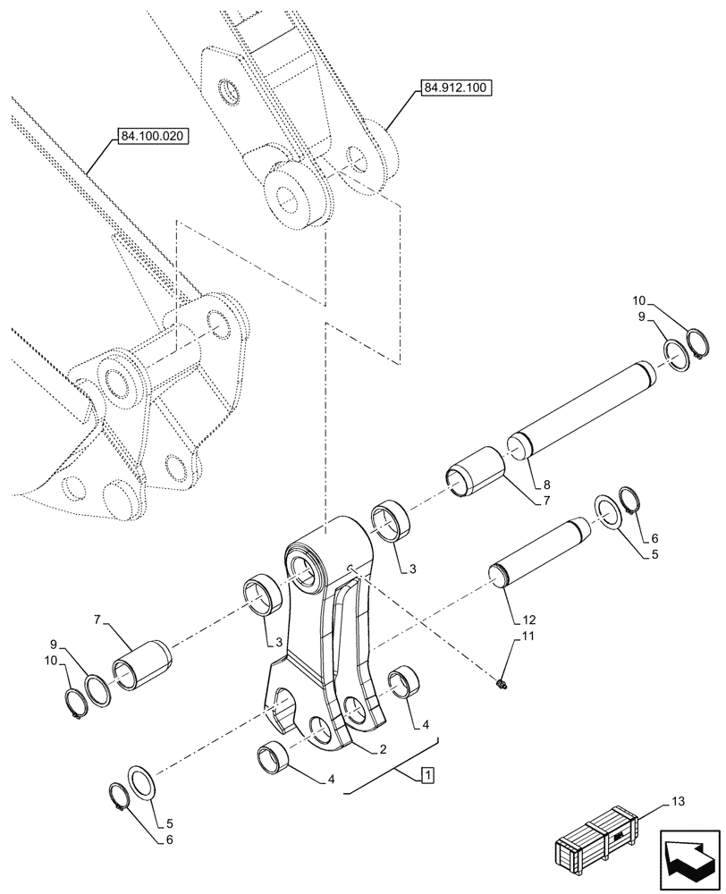 Схема запчастей Case 580SN - (84.100.150) - BACKHOE BUCKET, MECH. COUPLER, STANDARD DIPPER, LINK 14FT (84) - BOOMS, DIPPERS & BUCKETS