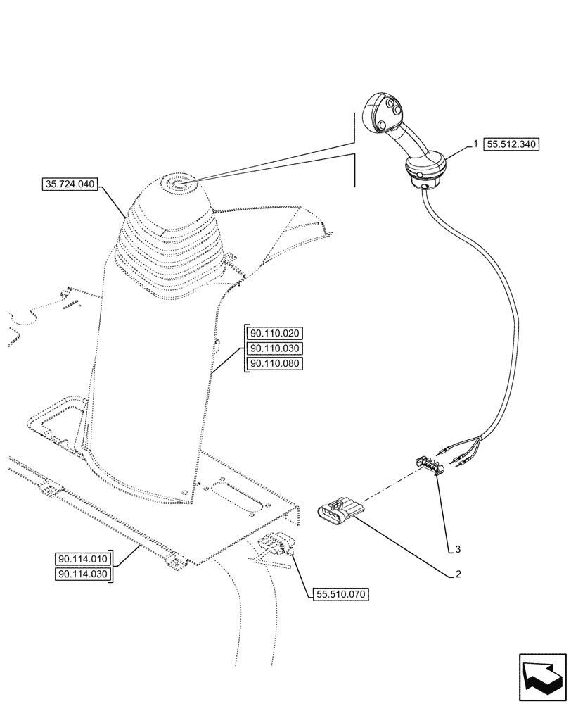 Схема запчастей Case 580N - (55.512.330) - 2-SPOOL CONTROL VALVE, SEMI-POWERSHIFT, POWERSHIFT, TRANSMISSION, LOADER, JOYSTICK MOUNTING (55) - ELECTRICAL SYSTEMS