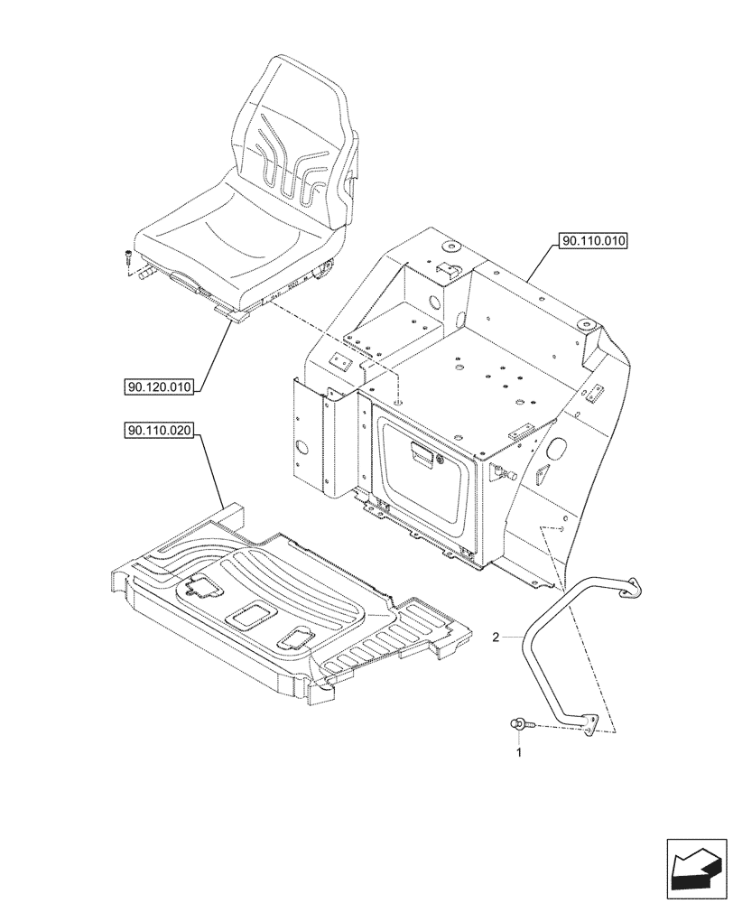 Схема запчастей Case CX26C - (90.118.020) - HANDRAIL - CANOPY (90) - PLATFORM, CAB, BODYWORK AND DECALS