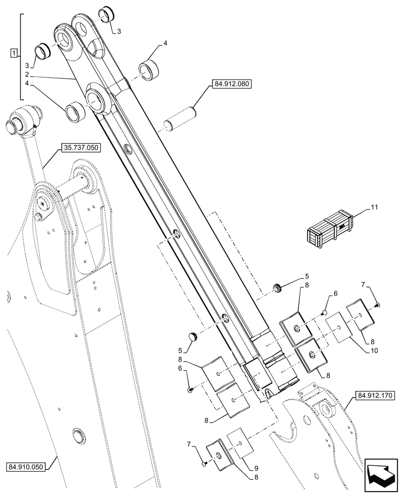 Схема запчастей Case 590SN - (84.912.070) - VAR - 423076 - EXTENDABLE DIPPER, FIXED, ARM (84) - BOOMS, DIPPERS & BUCKETS