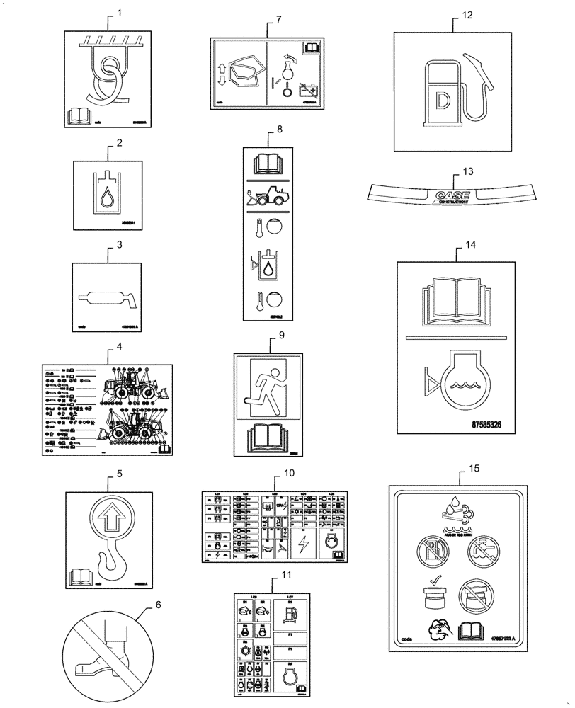 Схема запчастей Case 1021G - (90.108.010[01]) - DECALS COMMON TO MODEL (90) - PLATFORM, CAB, BODYWORK AND DECALS