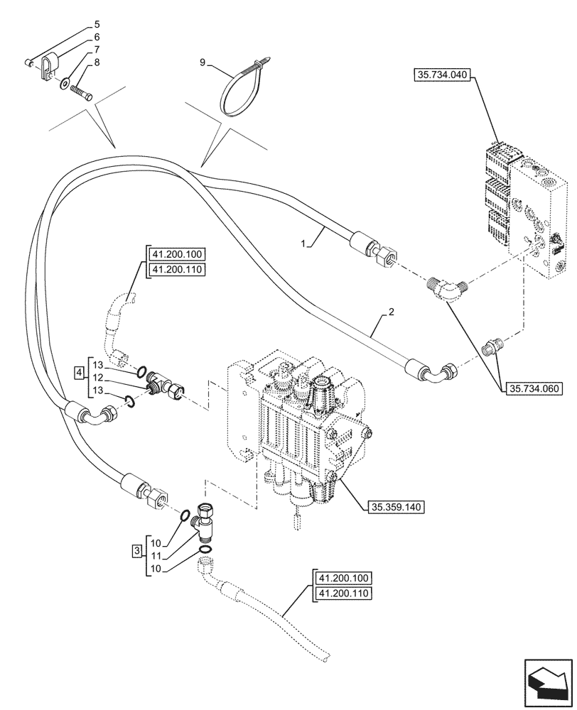 Схема запчастей Case 580SN - (35.525.230) - PILOT CONTROLS, QUICK COUPLER, LINE (35) - HYDRAULIC SYSTEMS