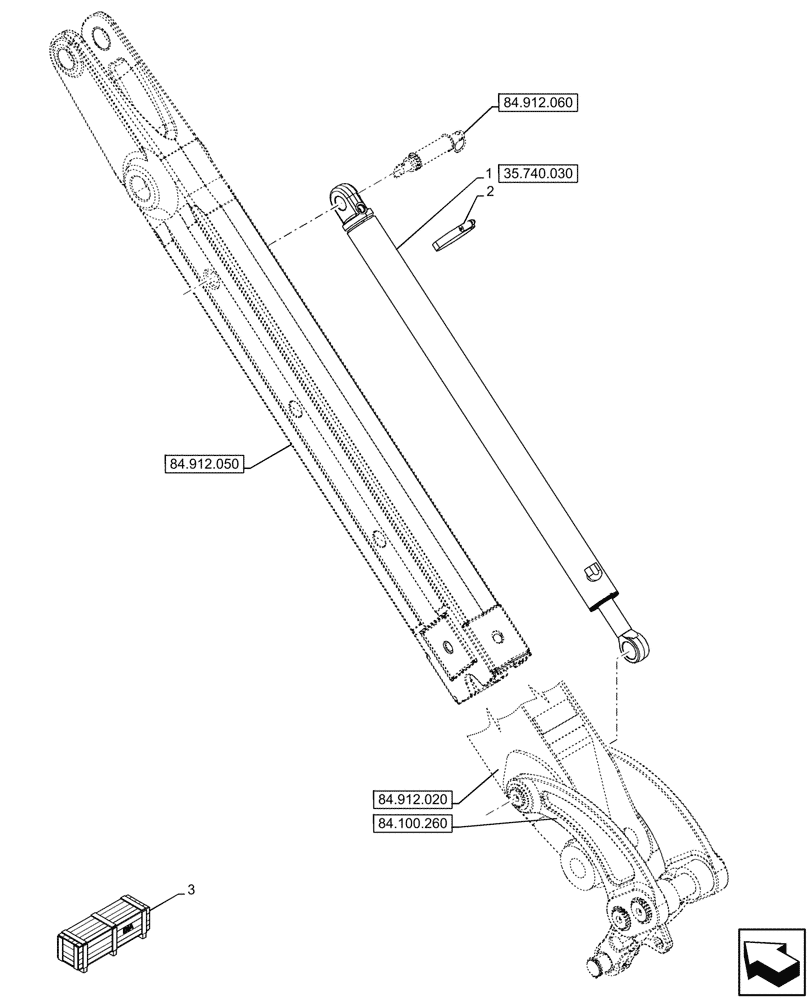 Схема запчастей Case 580N - (35.740.010) - VAR - 423076 - EXTENDABLE DIPPER, CYLINDER (35) - HYDRAULIC SYSTEMS