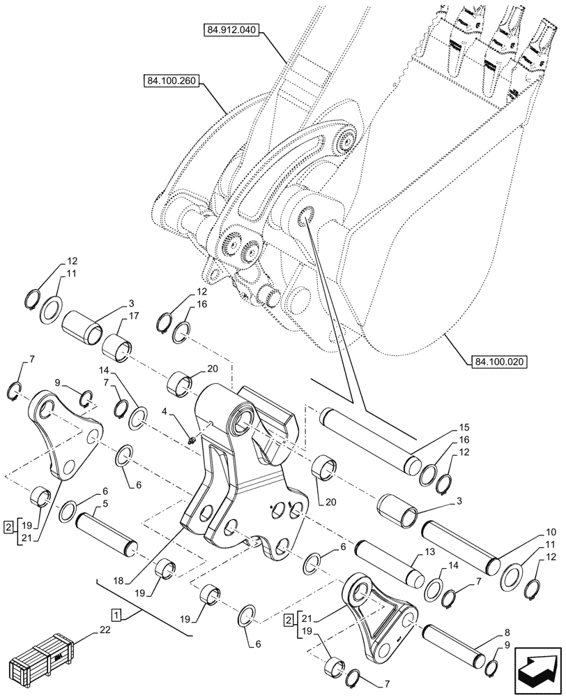 Схема запчастей Case 580N EP - (84.100.110) - VAR - 745162 - BACKHOE BUCKET, UNIVERSAL, COUPLING, STANDARD DIPPER, LINK (84) - BOOMS, DIPPERS & BUCKETS