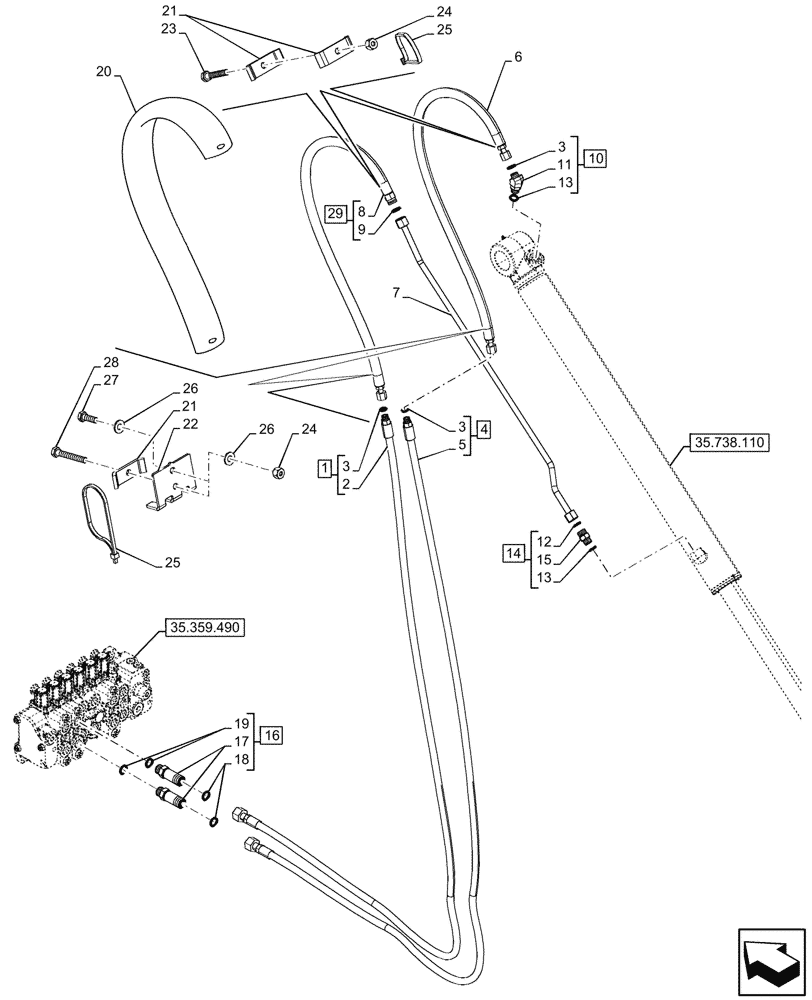 Схема запчастей Case 580N - (35.738.120) - VAR - 423075 - BACKHOE BUCKET, STANDARD DIPPER, CYLINDER, LINE (35) - HYDRAULIC SYSTEMS