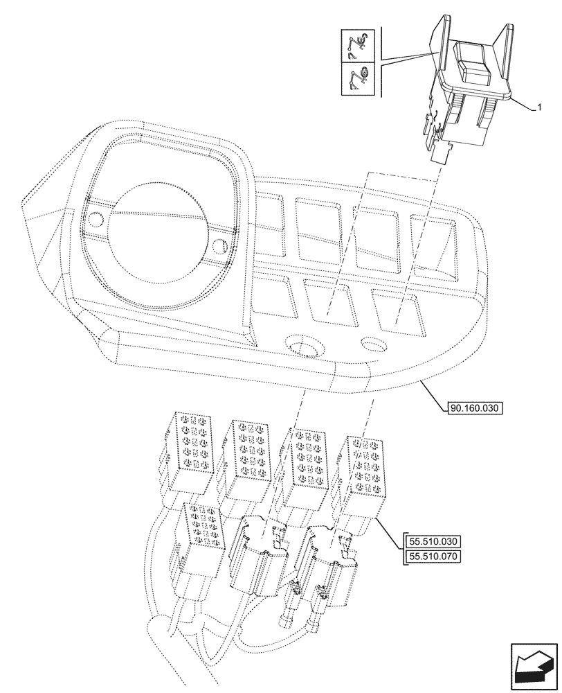 Схема запчастей Case 580SN - (55.524.030) - VAR - 442017 - QUICK COUPLER, SWITCH (55) - ELECTRICAL SYSTEMS