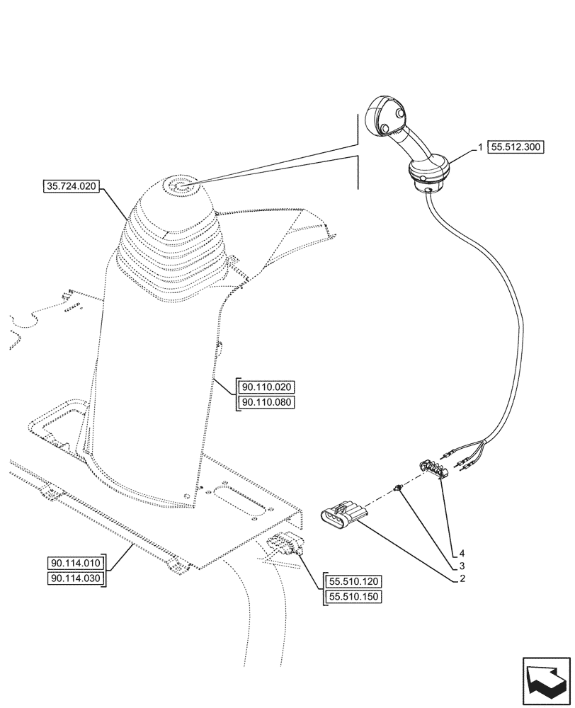 Схема запчастей Case 580N EP - (55.512.290) - 2-SPOOL CONTROL VALVE, POWERSHUTTLE, TRANSMISSION, LOADER, JOYSTICK MOUNTING (55) - ELECTRICAL SYSTEMS