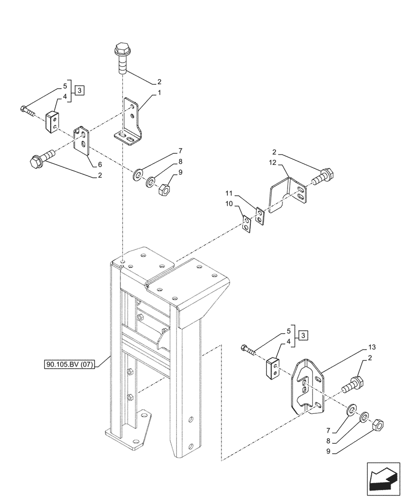 Схема запчастей Case CX210D NLC - (90.105.BV[15]) - STD + VAR - 488031 - HOUSING & COVERS - ASN NGS7J1351 (90) - PLATFORM, CAB, BODYWORK AND DECALS