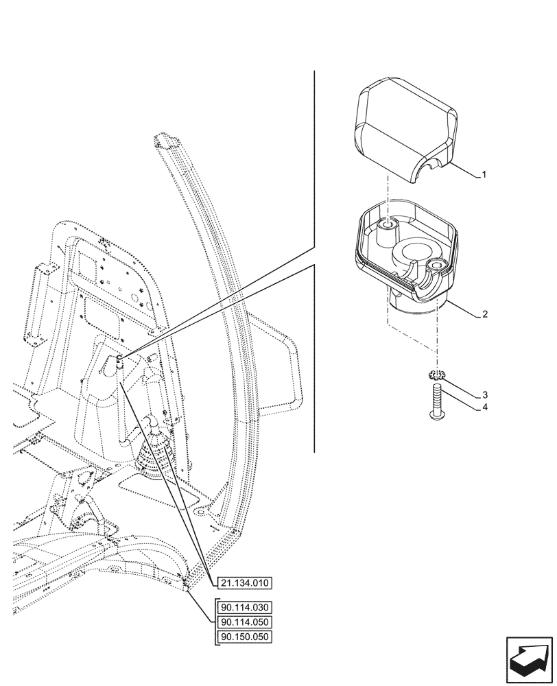Схема запчастей Case 590SN - (21.134.100) - POWERSHUTTLE TRANSMISSION, KNOB, W/ STD CANOPY (21) - TRANSMISSION