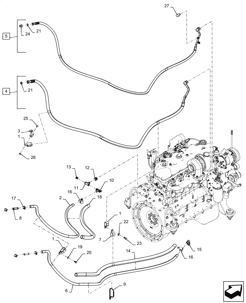 Схема запчастей Case 1650M XLT PAT - (50.050.010) - A/C & HEATER HOSES (50) - CAB CLIMATE CONTROL