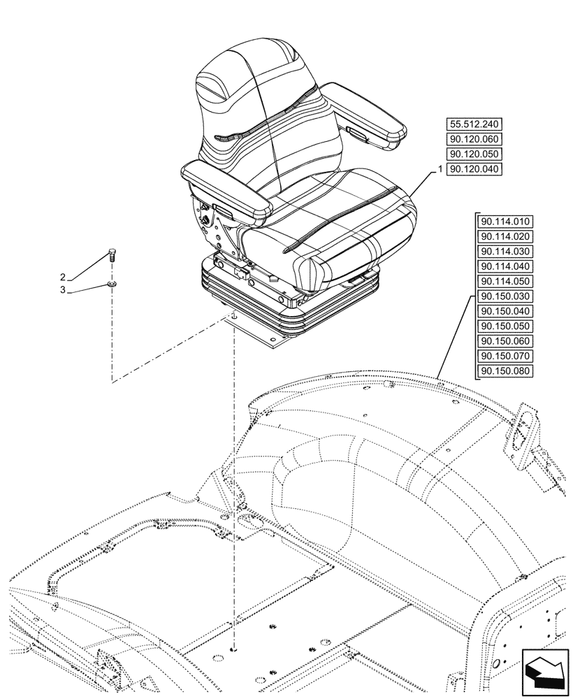 Схема запчастей Case 580SN WT - (90.120.030) - VAR - 747851 - SEAT, MECHANICAL SUSPENSION, VYNIL (90) - PLATFORM, CAB, BODYWORK AND DECALS