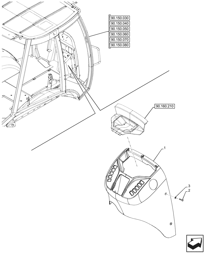 Схема запчастей Case 580SN WT - (90.160.200) - VAR - 747853, 747854, 747855 - CAB, FRONT, CONSOLE (90) - PLATFORM, CAB, BODYWORK AND DECALS