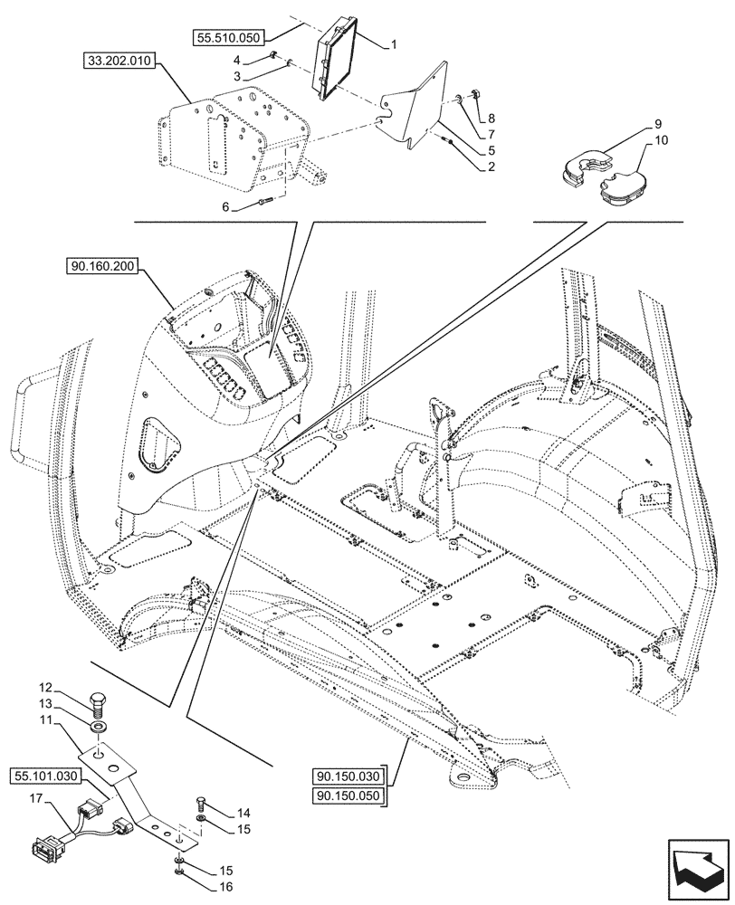 Схема запчастей Case 580SN WT - (55.024.090) - VAR - 423062 - POWERSHIFT, TRANSMISSION, ELECTRONIC CONTROLS, MODULE, 4WD (55) - ELECTRICAL SYSTEMS