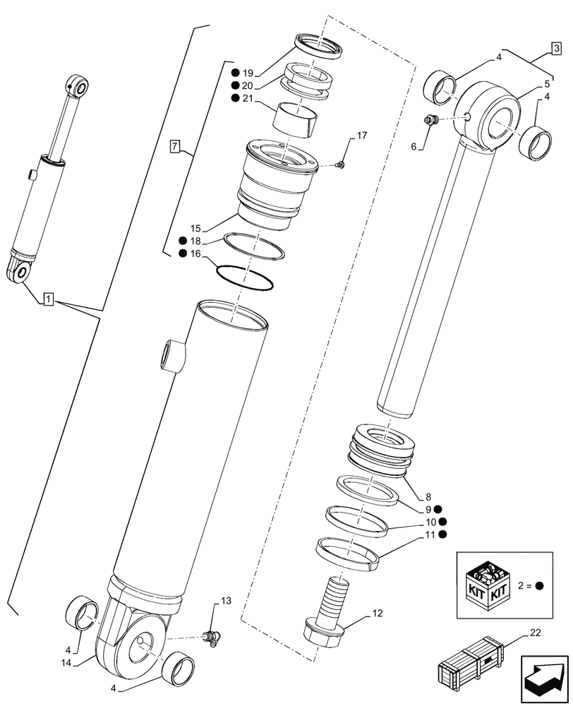 Схема запчастей Case 580SN - (35.723.260) - VAR - 742433, 747863 - LOADER BUCKET, CYLINDER, RH, COMPONENTS (35) - HYDRAULIC SYSTEMS