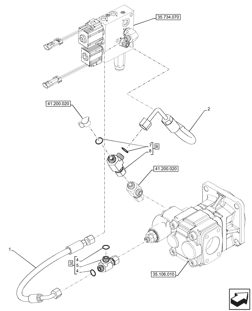 Схема запчастей Case 580N - (35.734.100) - VAR - 423049 - QUICK COUPLER, VALVE, OIL PUMP, HYDR LINES (35) - HYDRAULIC SYSTEMS