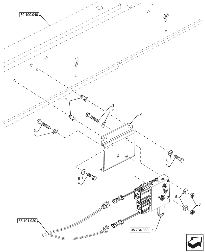 Схема запчастей Case 580N - (35.734.070) - VAR - 423049 - QUICK COUPLER, VALVE (35) - HYDRAULIC SYSTEMS