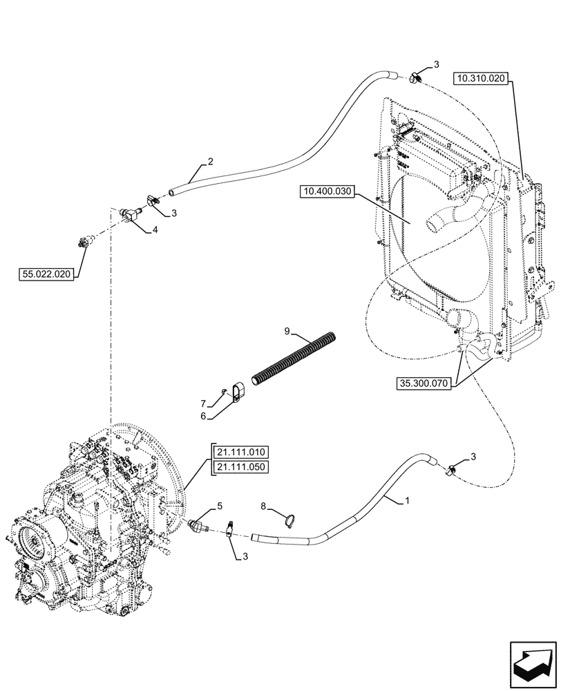 Схема запчастей Case 580N - (21.103.010) - VAR - 423060, 423061 - TRANSMISSION, SEMI-POWERSHIFT, OIL COOLER, LINE (21) - TRANSMISSION