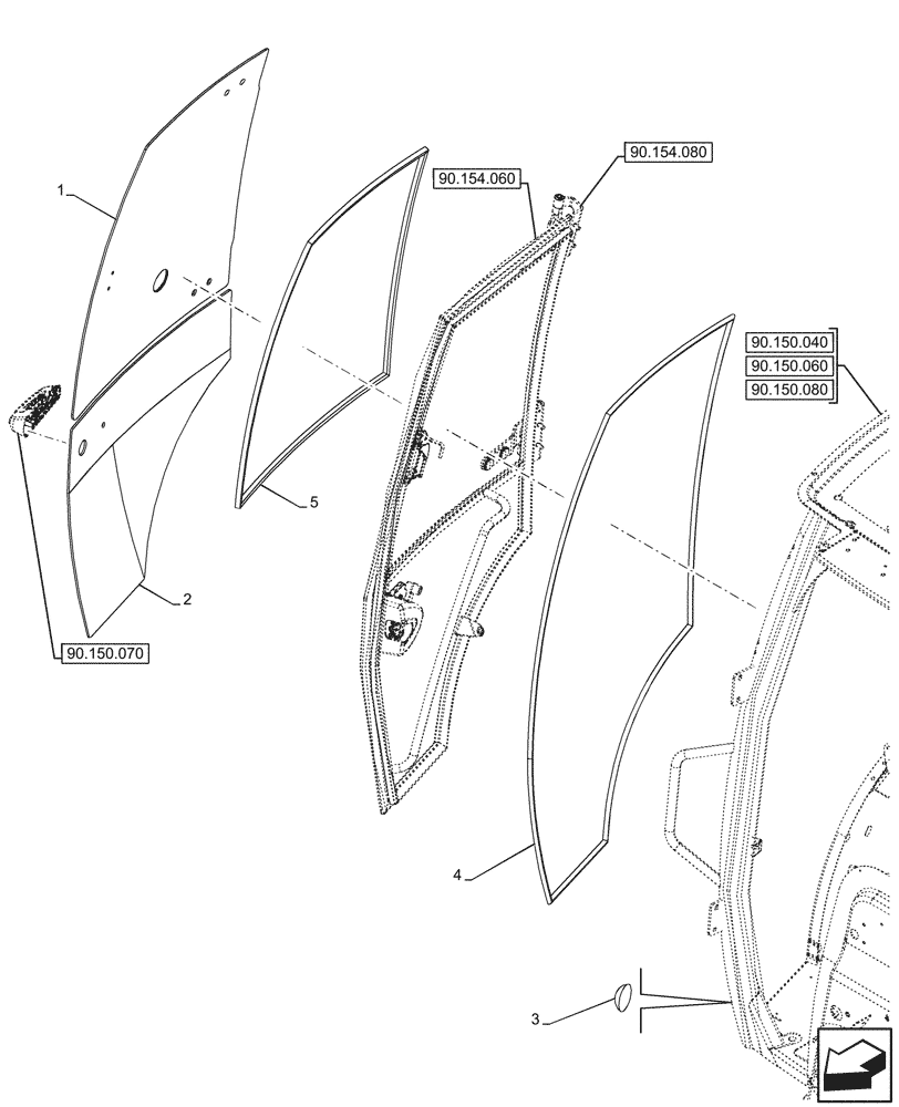 Схема запчастей Case 580SN WT - (90.154.090) - VAR - 747853 - CAB, RIGHT, DOOR, HINGE (90) - PLATFORM, CAB, BODYWORK AND DECALS