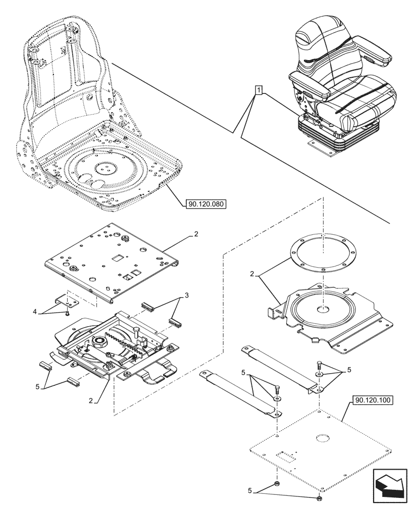 Схема запчастей Case 580SN WT - (90.120.090) - VAR - 747770 - SEAT, MECHANICAL SUSPENSION, CLOTH, SWIVEL PIVOT, COMPONENTS (90) - PLATFORM, CAB, BODYWORK AND DECALS
