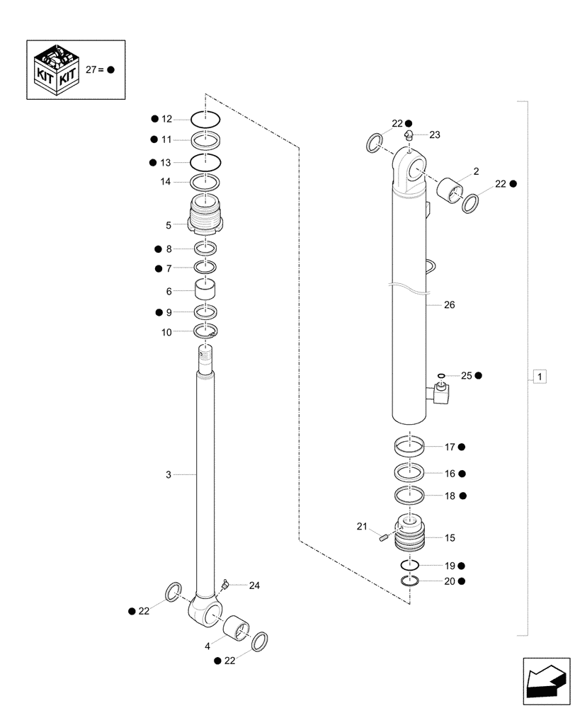 Схема запчастей Case CX26C - (35.738.010) - VAR - 747060, 747061 - BUCKET CYLINDER, COMPONENTS (35) - HYDRAULIC SYSTEMS