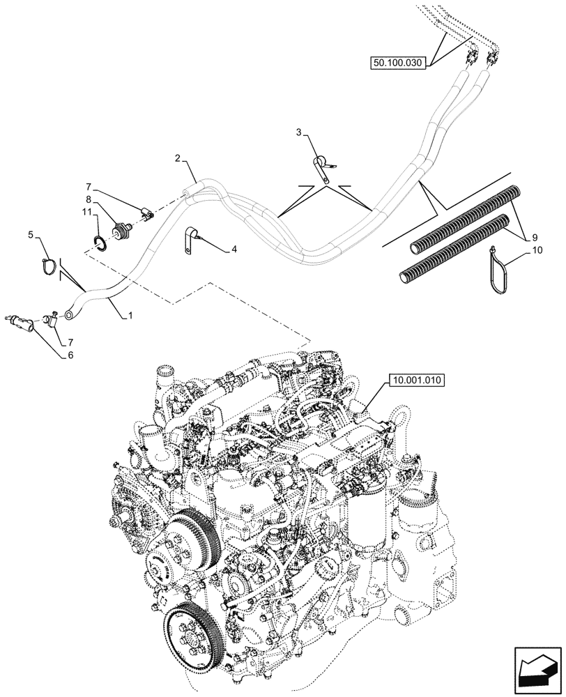 Схема запчастей Case 580N EP - (50.100.040) - VAR - 747853, 747854, 747855 - CAB, HEATER, HOSE (50) - CAB CLIMATE CONTROL
