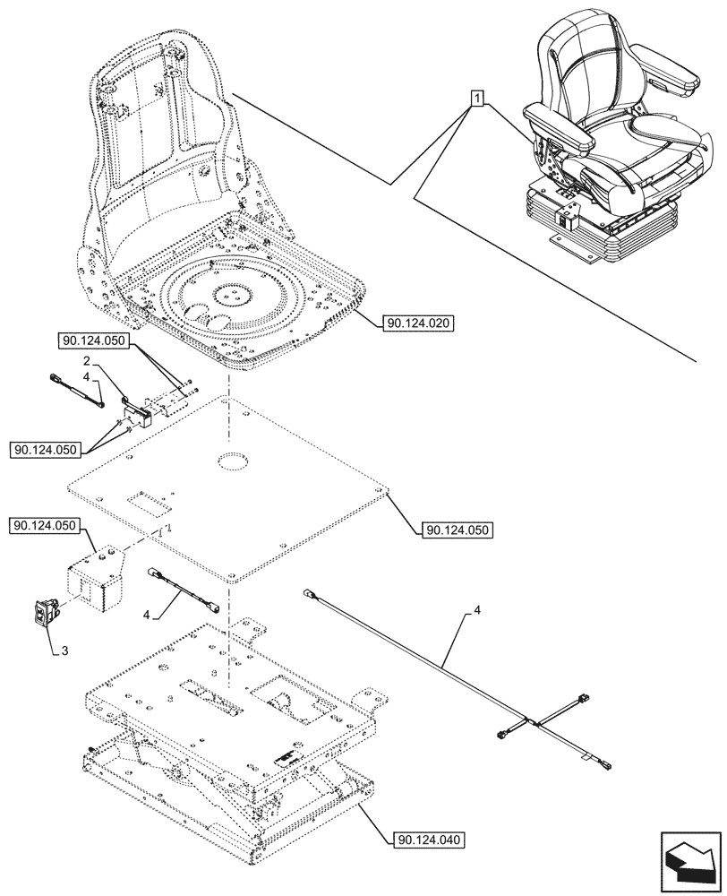 Схема запчастей Case 580N - (55.512.260) - VAR - 747770 - CAB, SEAT AIR SUSPENSION, CLOTH, SWITCH, HARNESS (55) - ELECTRICAL SYSTEMS