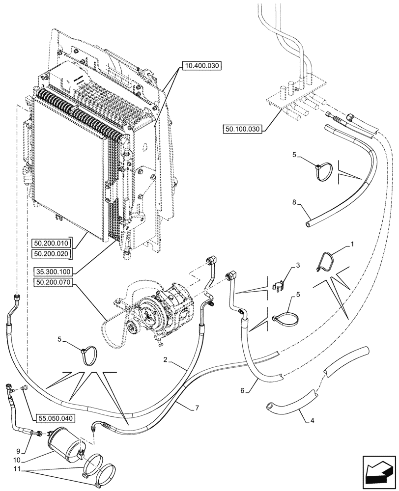 Схема запчастей Case 580SN - (50.200.080) - VAR - 747853, 747855 - AIR CONDITIONING, RECEIVER-DRYER, LINE (50) - CAB CLIMATE CONTROL